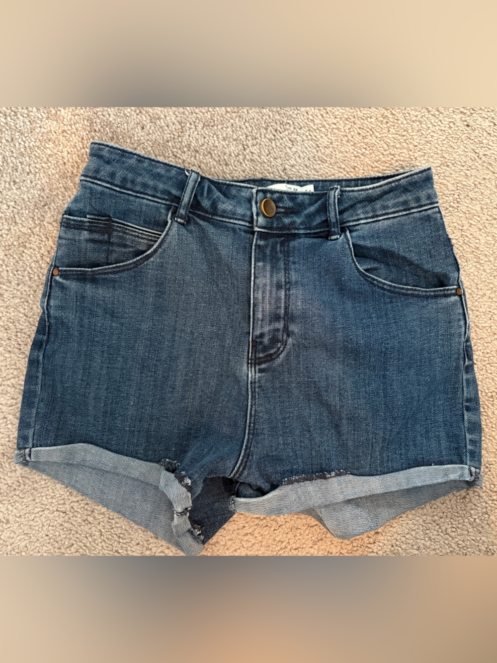 Zara Dark Blue Denim High-Rise Rolled Hem Shorts